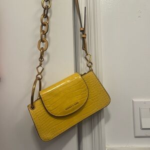 Yellow Croc-Embossed Shoulder Bag